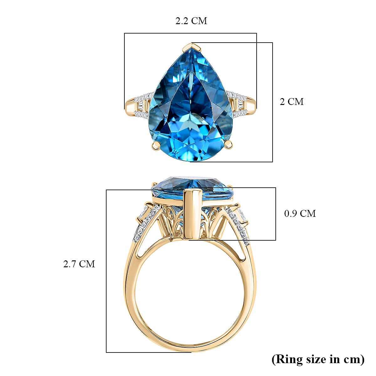 9K Yellow Gold AAA London Blue Topaz & White Diamond (I2-GH) Solitaire Ring 13.26 Ct, Gold Wt.3.36 Gms. 9K Yellow Gold AAA London Blue Topaz & White Diamond (I2-GH) Solitaire Ring 13.26 Ct, Gold Wt.3.36 Gms.