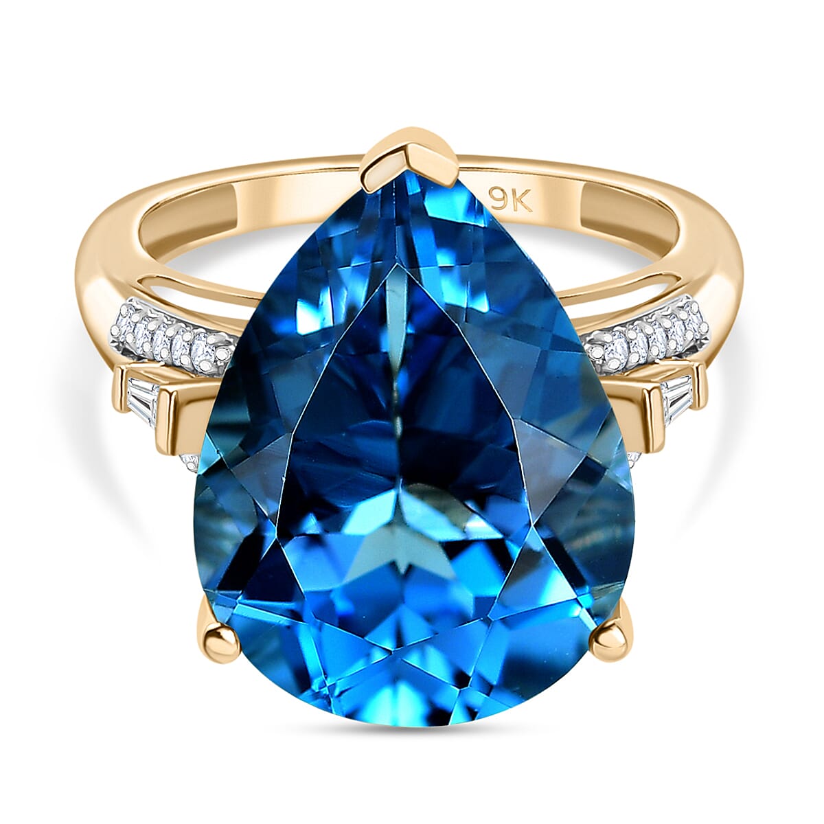 9K Yellow Gold AAA London Blue Topaz & White Diamond (I2-GH) Solitaire Ring 13.26 Ct, Gold Wt.3.36 Gms. 9K Yellow Gold AAA London Blue Topaz & White Diamond (I2-GH) Solitaire Ring 13.26 Ct, Gold Wt.3.36 Gms.