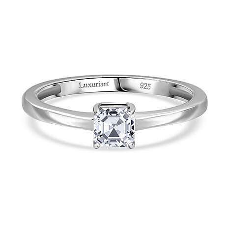 Luxuriant Diamond Asscher Cut Lab Grown Diamond Solitaire Ring in Rhodium Overlay Sterling Silver