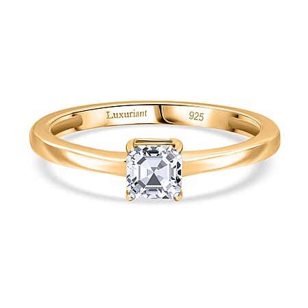 LUXURIANT Asscher Cut Lab Grown Diamond Solitaire Ring in Vermeil Yellow Gold Plated Sterling Silver