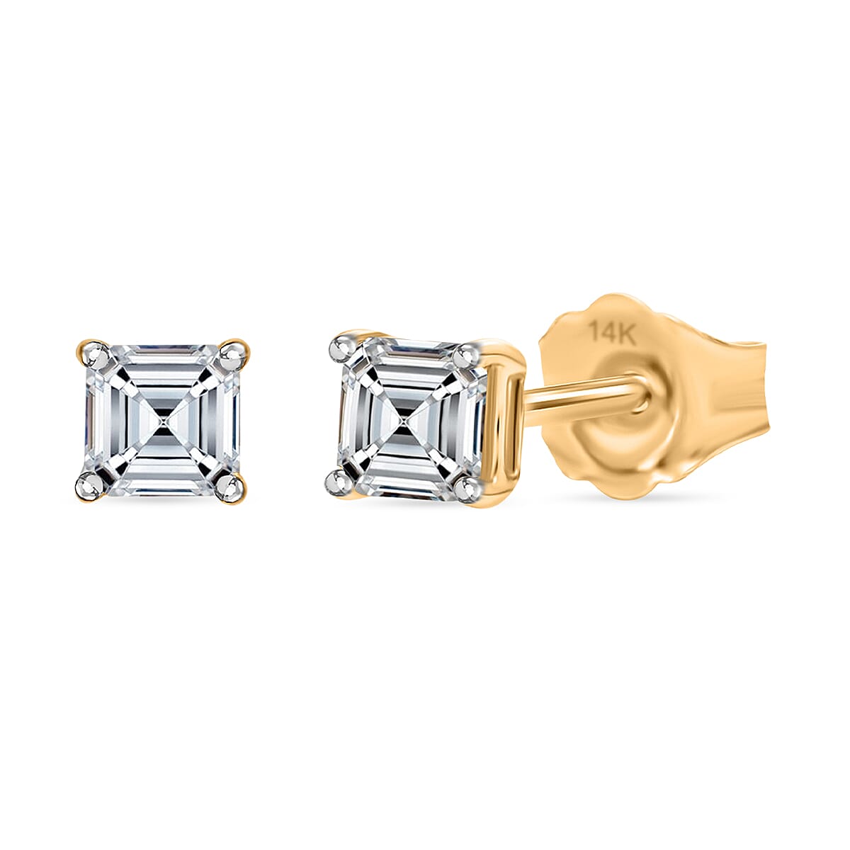 Luxuriant Diamond 14K Yellow Gold SGL Certified (VS-E-F) Asscher Cut Lab Grown Diamond Stud Push Back Earrings 0.54 Ct.