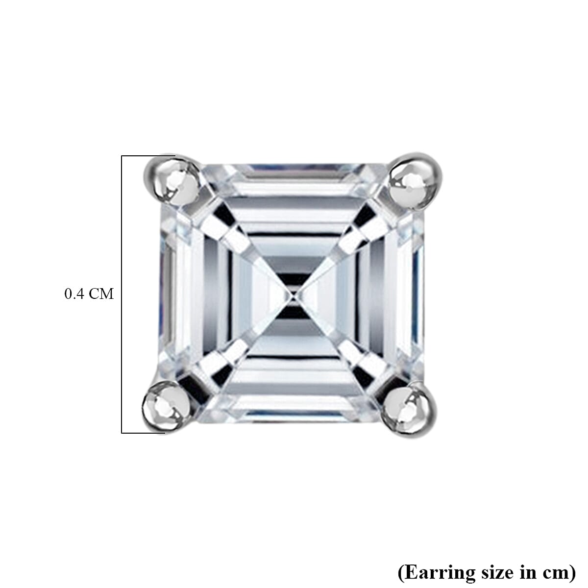 Luxuriant Diamond Asscher Cut Lab Grown Diamond Stud Push Back Earring in Rhodium Overlay Sterling Silver