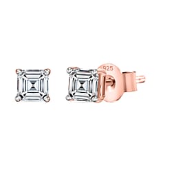 LUXURIANT Asscher Cut Lab Grown Diamond Stud Push Back Earring in Vermeil Rose Gold Plated Sterling Silver