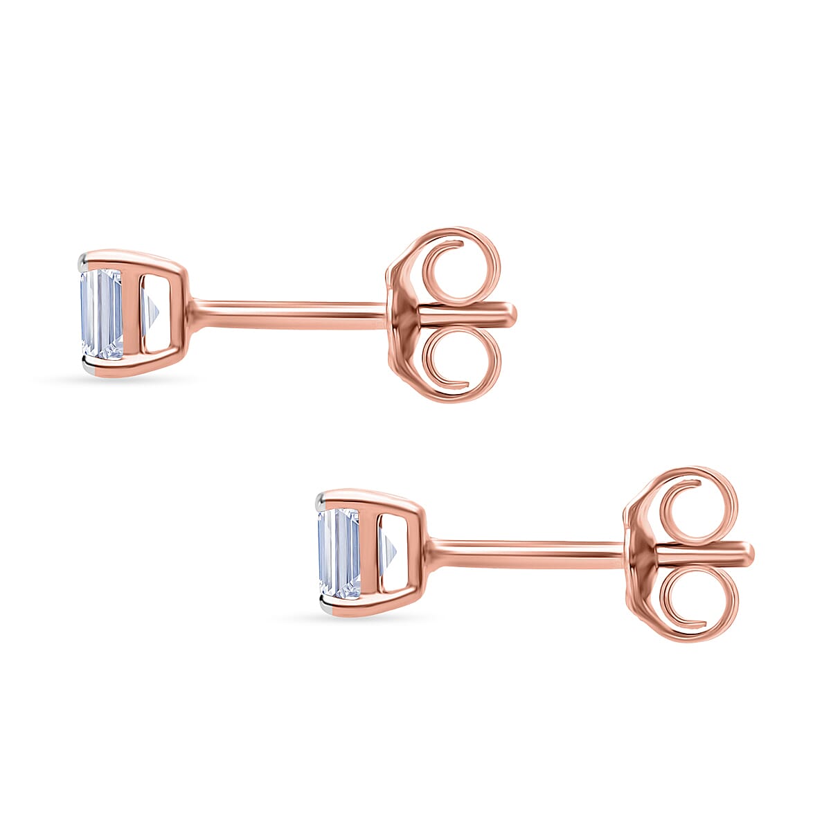 Luxuriant Diamond Asscher Cut Lab Grown Diamond Stud Push Back Earring in Vermeil Rose Gold Plated Sterling Silver