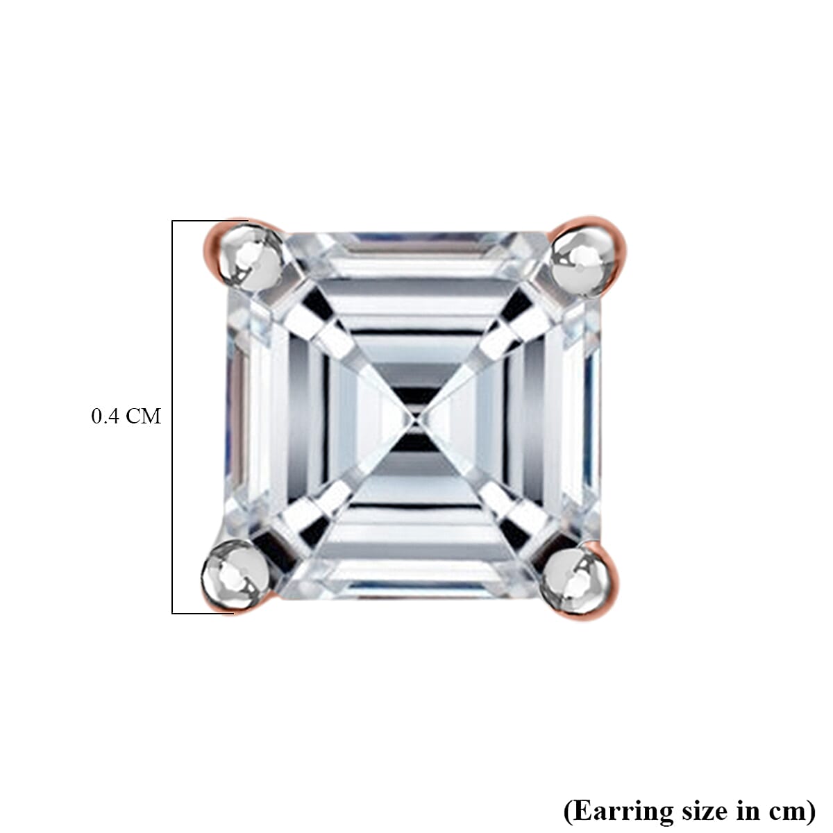 Luxuriant Diamond Asscher Cut Lab Grown Diamond Stud Push Back Earring in Vermeil Rose Gold Plated Sterling Silver