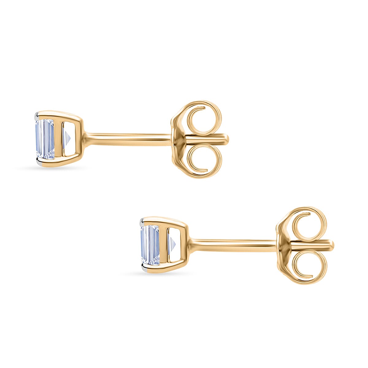 Luxuriant Diamond Asscher Cut Lab Grown Diamond Stud Push Back Earring in Vermeil Yellow Gold Plated Sterling Silver