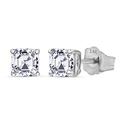 LUXURIANT 1 Ct. Lab Grown Diamond Asscher-Cut Solitaire Push Back Earrings in 14K White Gold SGL Certified (VS/E-F)