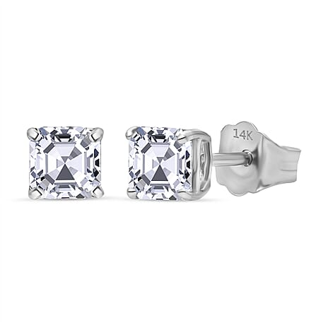 Luxuriant Diamond 14K White Gold SGL Certified (VS-E-F) Asscher Cut Lab Grown Diamond Stud Push Back Earrings 1.00 Ct.