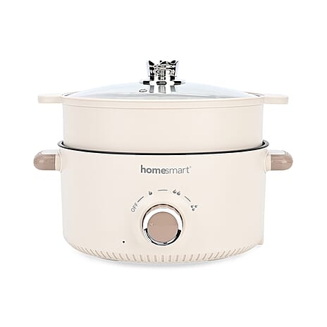 THE ONE POT - Electric Cooking Pot with Steamer - 1000W Non-Stick Multi-Cooker (3.2L) - Light Grey