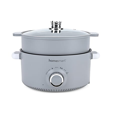 THE ONE POT Electric Cooking Pot with Steamer - 1000W Non-Stick Multi-Cooker (3.2L) - Light Grey