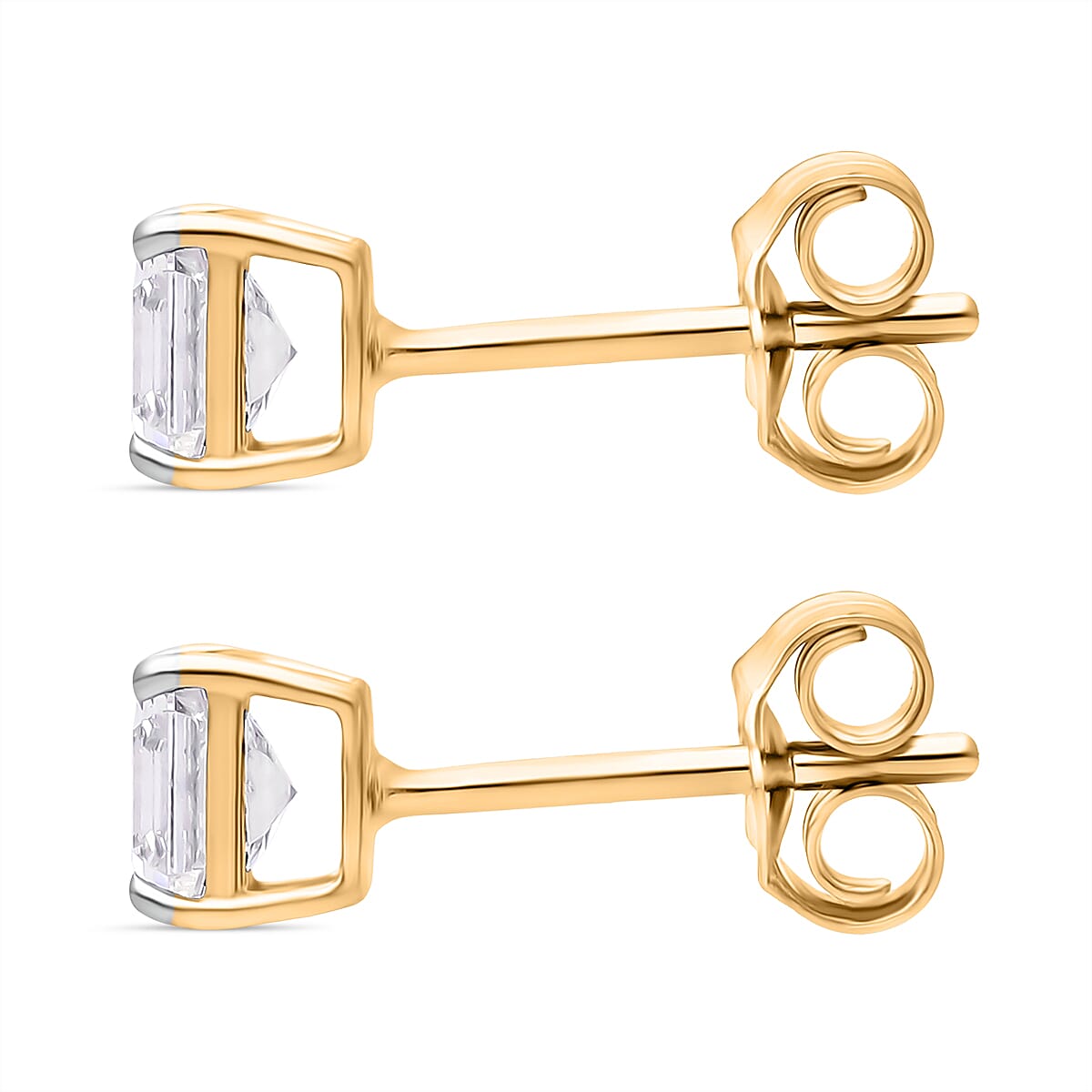 Luxuriant Diamond 14K Yellow Gold SGL Certified (VS-E-F) Asscher Cut Lab Grown Diamond Stud Push Back Earrings 1.00 Ct.
