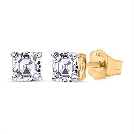 LUXURIANT 14K Yellow Gold SGL Certified (VS/E-F) Asscher Cut Lab Grown Diamond Stud Push Back Earrings 1 Ct.
