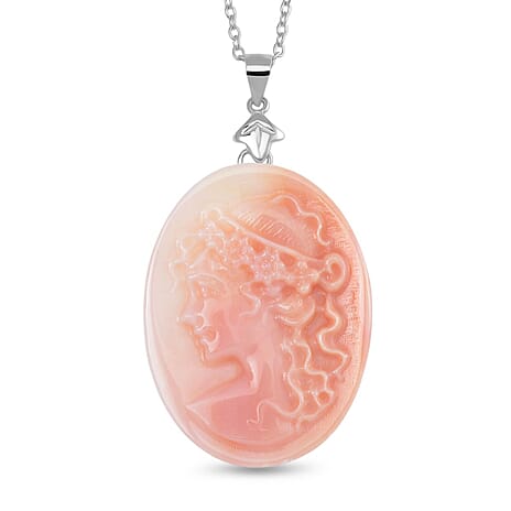 Queen Conch Shell Pendant with Chain (Size - 20) in Rhodium Overlay Sterling Silver 80.00 Ct.