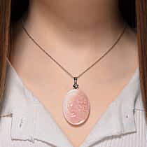 Queen Conch Shell Carved-Lady Pendant with Chain (Size - 20) in Rhodium Overlay Sterling Silver