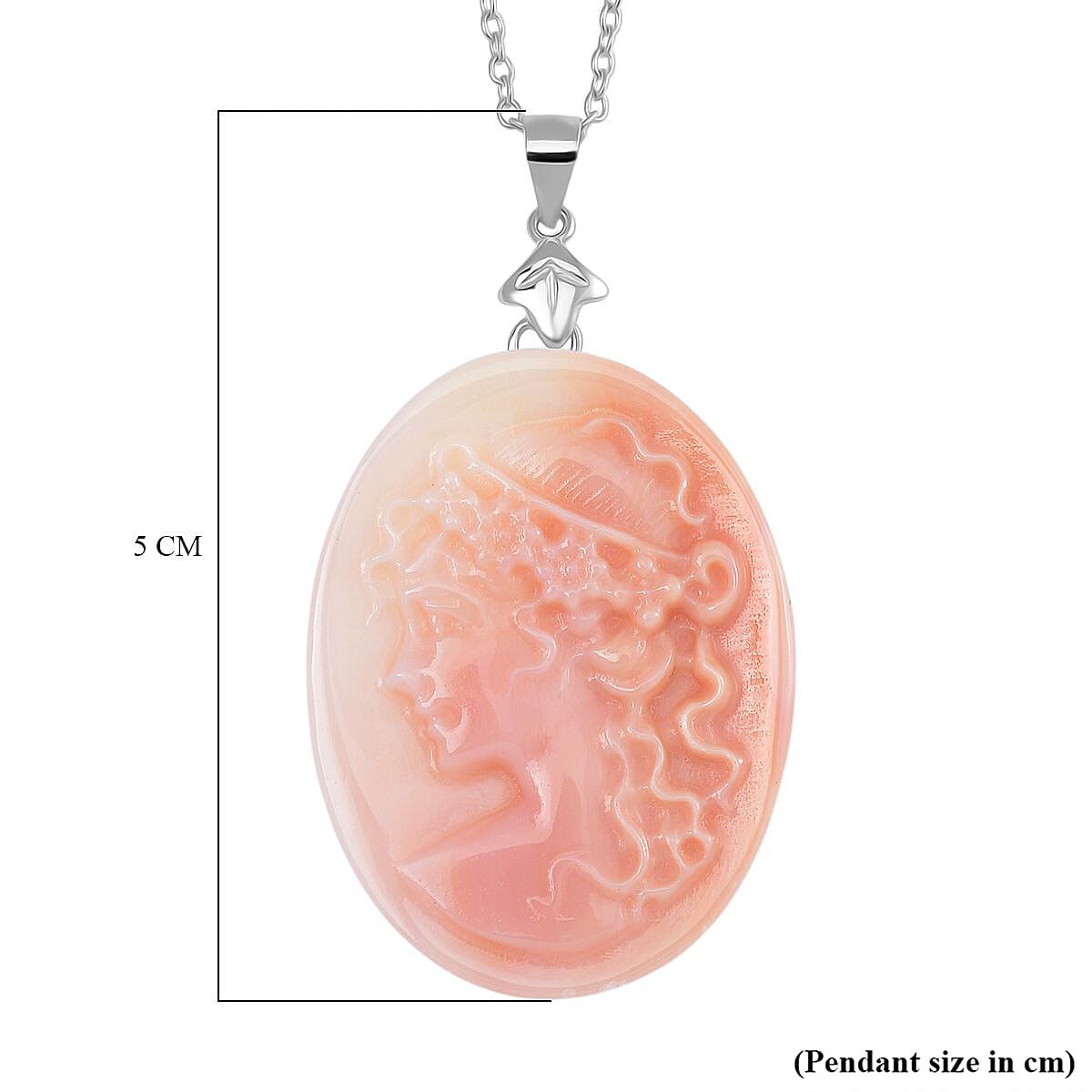 Queen Conch Shell Pendant with Chain (Size - 20) in Rhodium Overlay Sterling Silver 80.00 Ct.