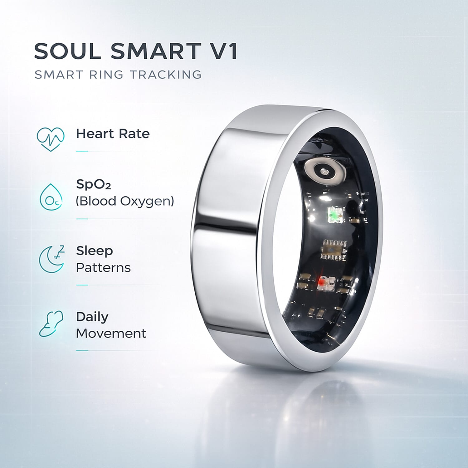Event Market Place - Soul Smart V1 Smart Ring - Stainless Steel Fitness Tracker with Heart Rate, SpO2, Sleep Monitor, Bluetooth 5.1, IP68 Waterproof, Magnetic Charging