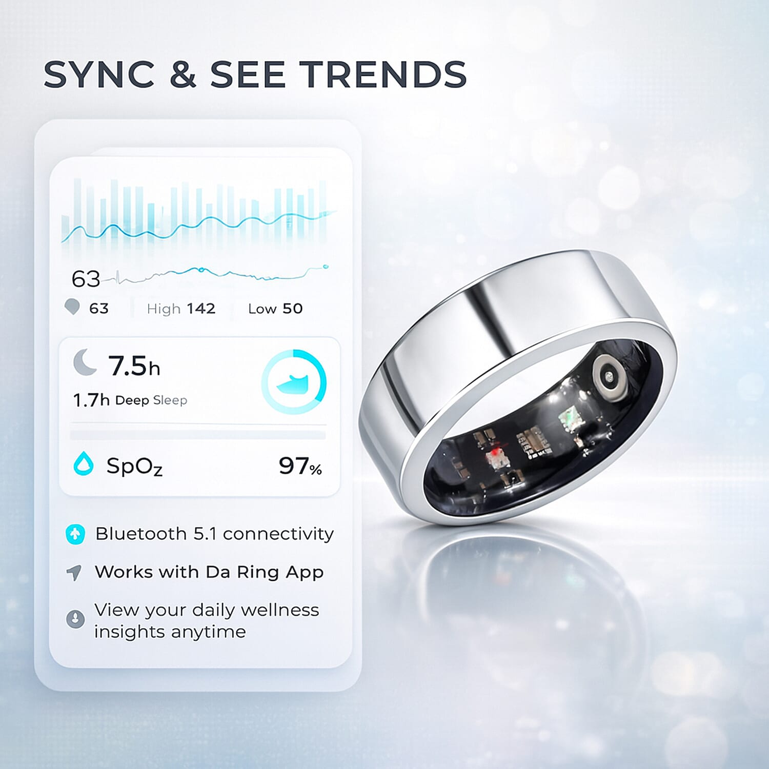 Event Market Place - Soul Smart V1 Smart Ring - Stainless Steel Fitness Tracker with Heart Rate, SpO2, Sleep Monitor, Bluetooth 5.1, IP68 Waterproof, Magnetic Charging