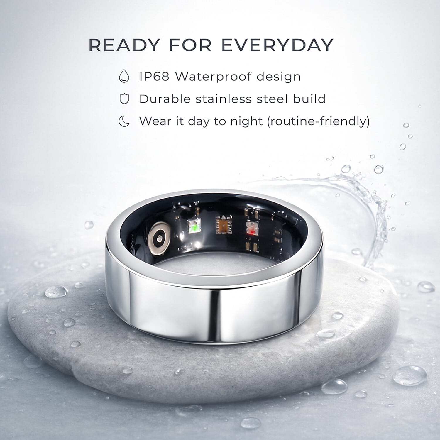 Event Market Place - Soul Smart V1 Smart Ring - Stainless Steel Fitness Tracker with Heart Rate, SpO2, Sleep Monitor, Bluetooth 5.1, IP68 Waterproof, Magnetic Charging