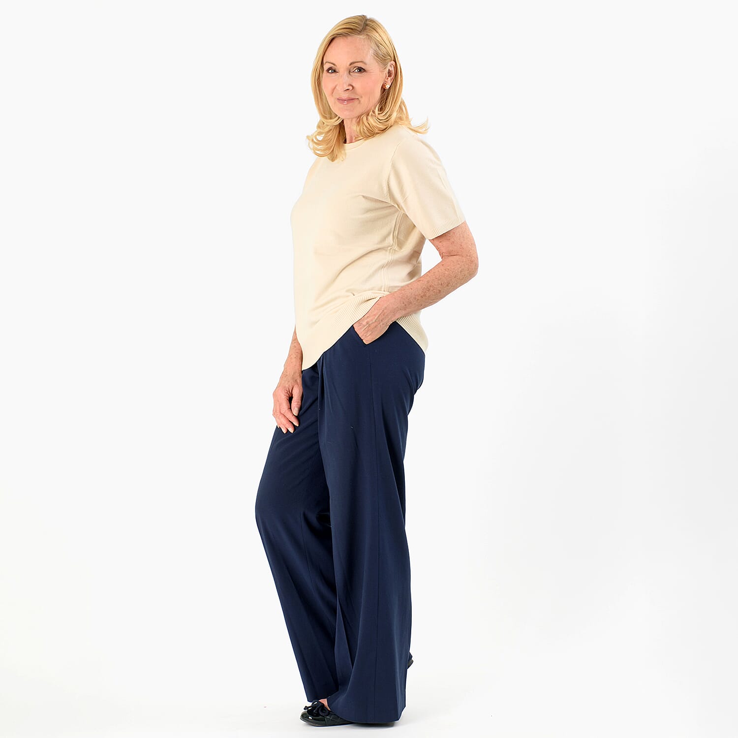 Emma Round Neck Solid Casual Top (Size 12) - Beige