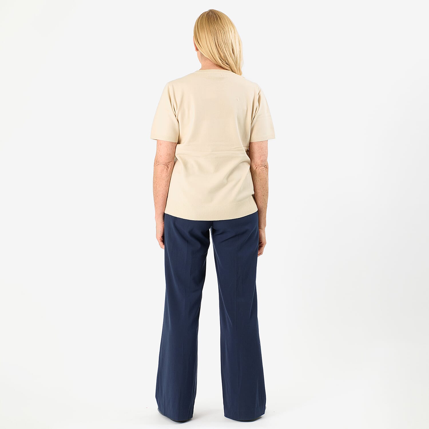 Emma Round Neck Solid Casual Top (Size 12) - Beige