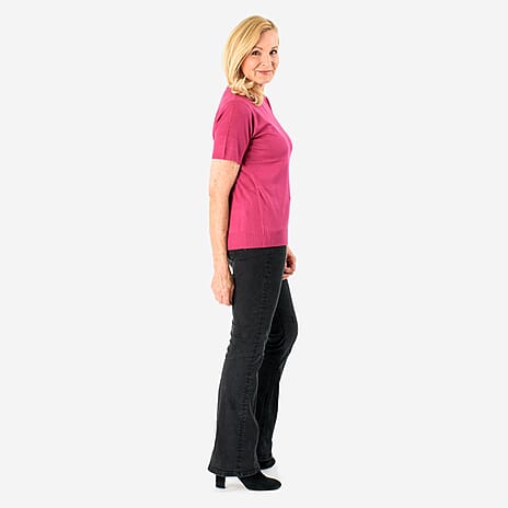 Emma Round Neck Solid Casual Top (Size 10) - Fuchsia