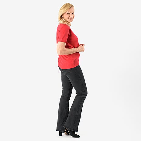 Emma Round Neck Solid Casual Top (Size 14) - Red