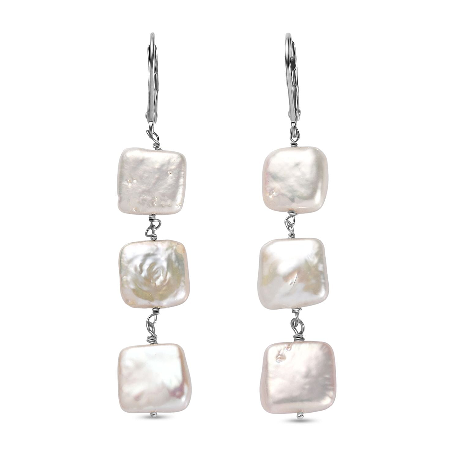 White Fresh Water Pearl Earring in Rhodium Overlay Sterling Silver 25.00 Ct.