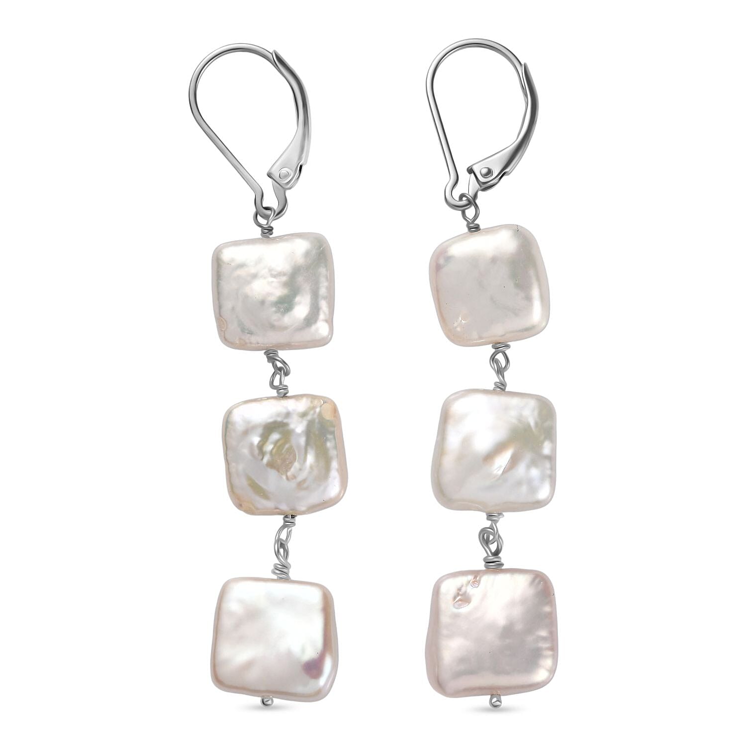 White Fresh Water Pearl Earring in Rhodium Overlay Sterling Silver 25.00 Ct.