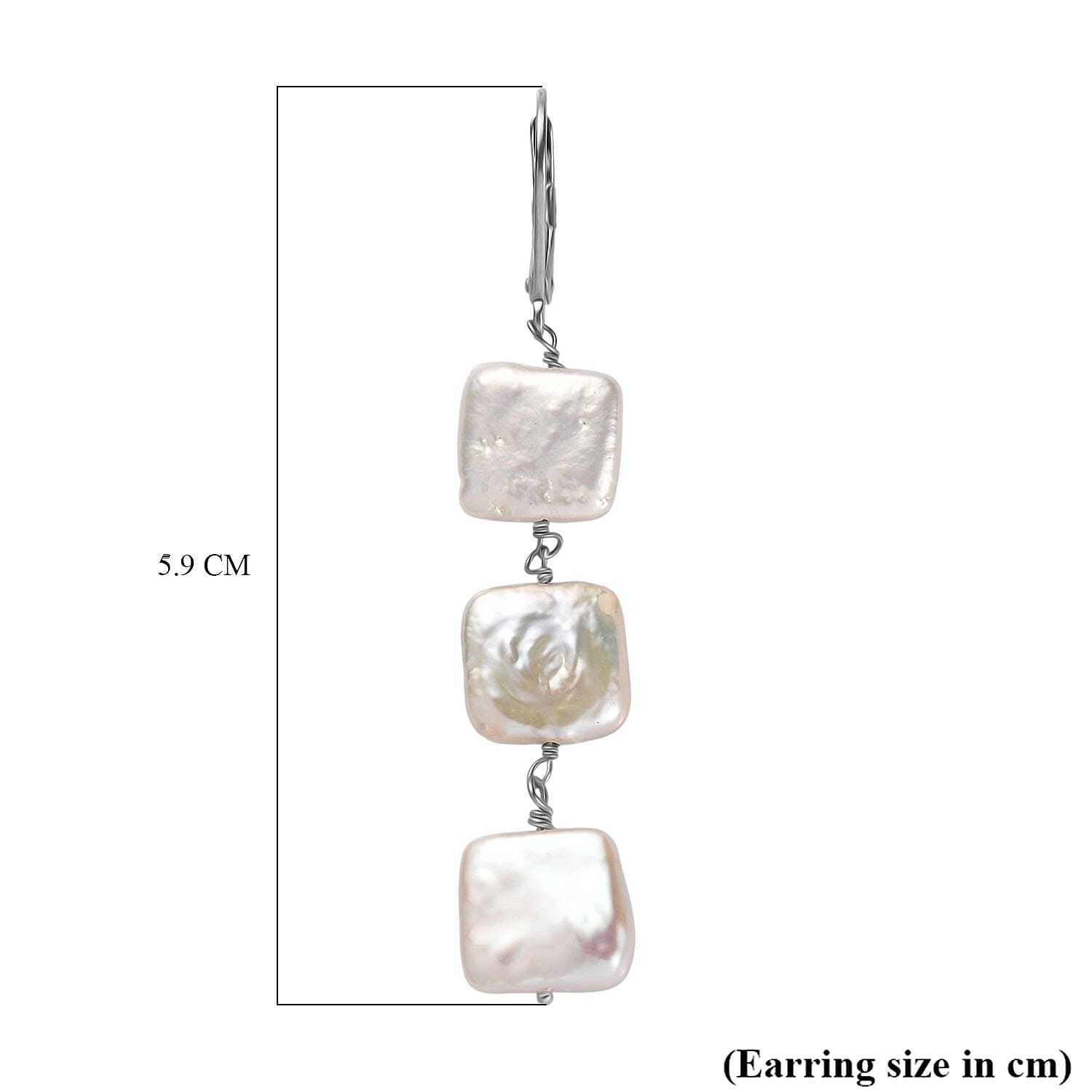 White Fresh Water Pearl Earring in Rhodium Overlay Sterling Silver 25.00 Ct.