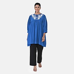 Womens Embroidered Cotton Double Gauze Relaxed Fit Tunic Top