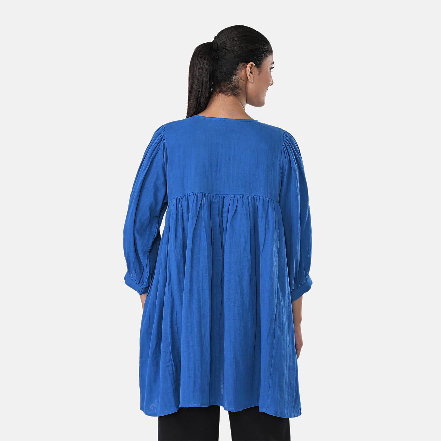 Womens Embroidered Cotton Double Gauze Relaxed Fit Tunic Top