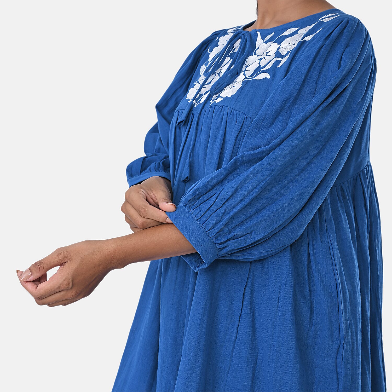 Womens Embroidered Cotton Double Gauze Relaxed Fit Tunic Top