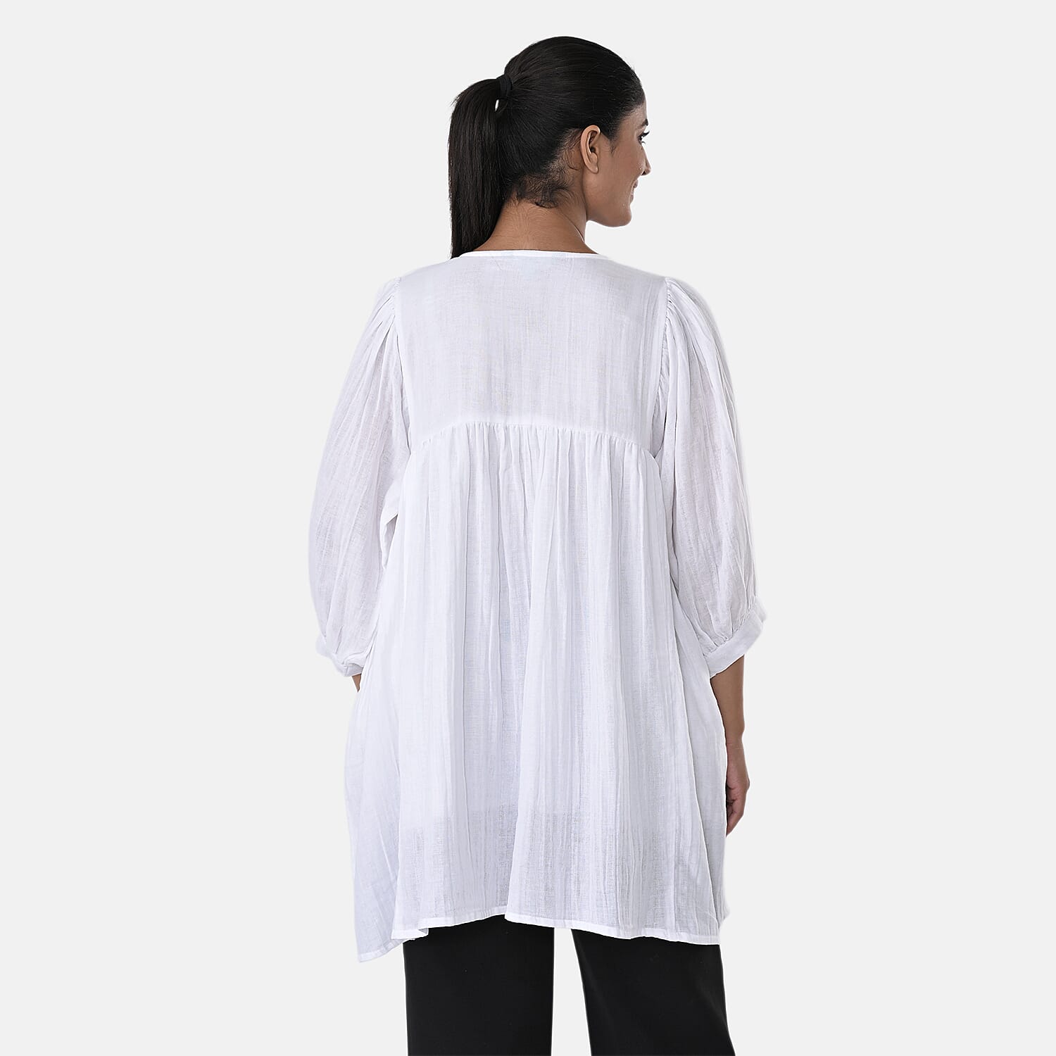Womens Embroidered Cotton Double Gauze Relaxed Fit Tunic Top