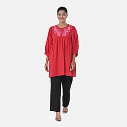 Womens Embroidered Cotton Double Gauze Relaxed Fit Tunic Top