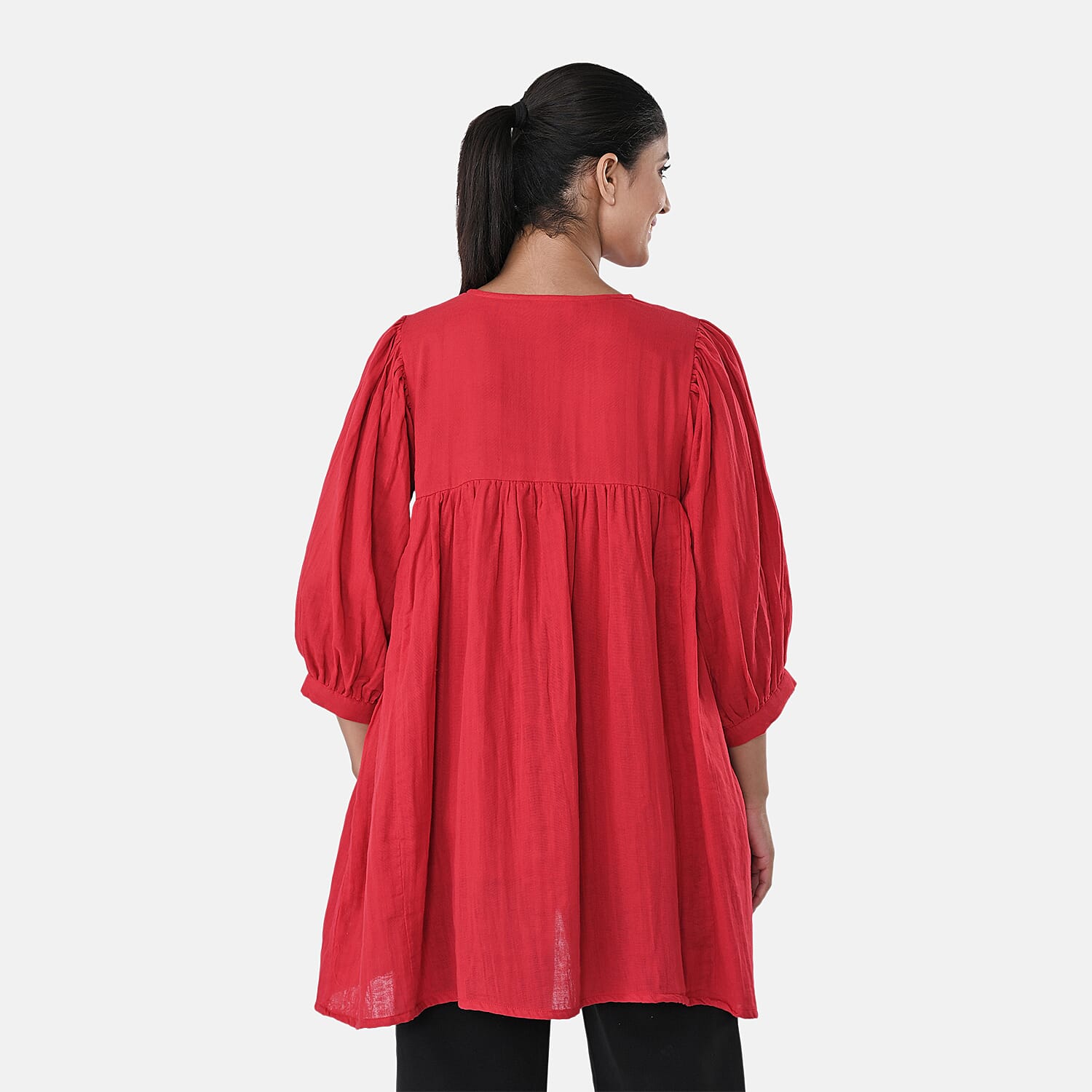 Womens Embroidered Cotton Double Gauze Relaxed Fit Tunic Top