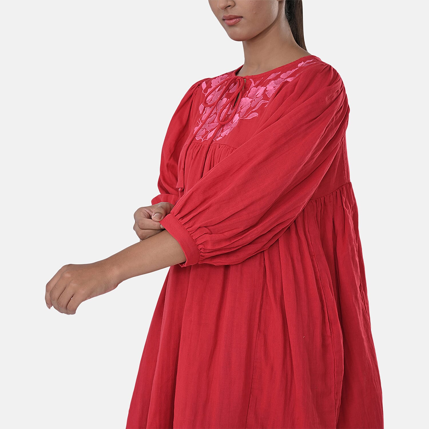 Womens Embroidered Cotton Double Gauze Relaxed Fit Tunic Top