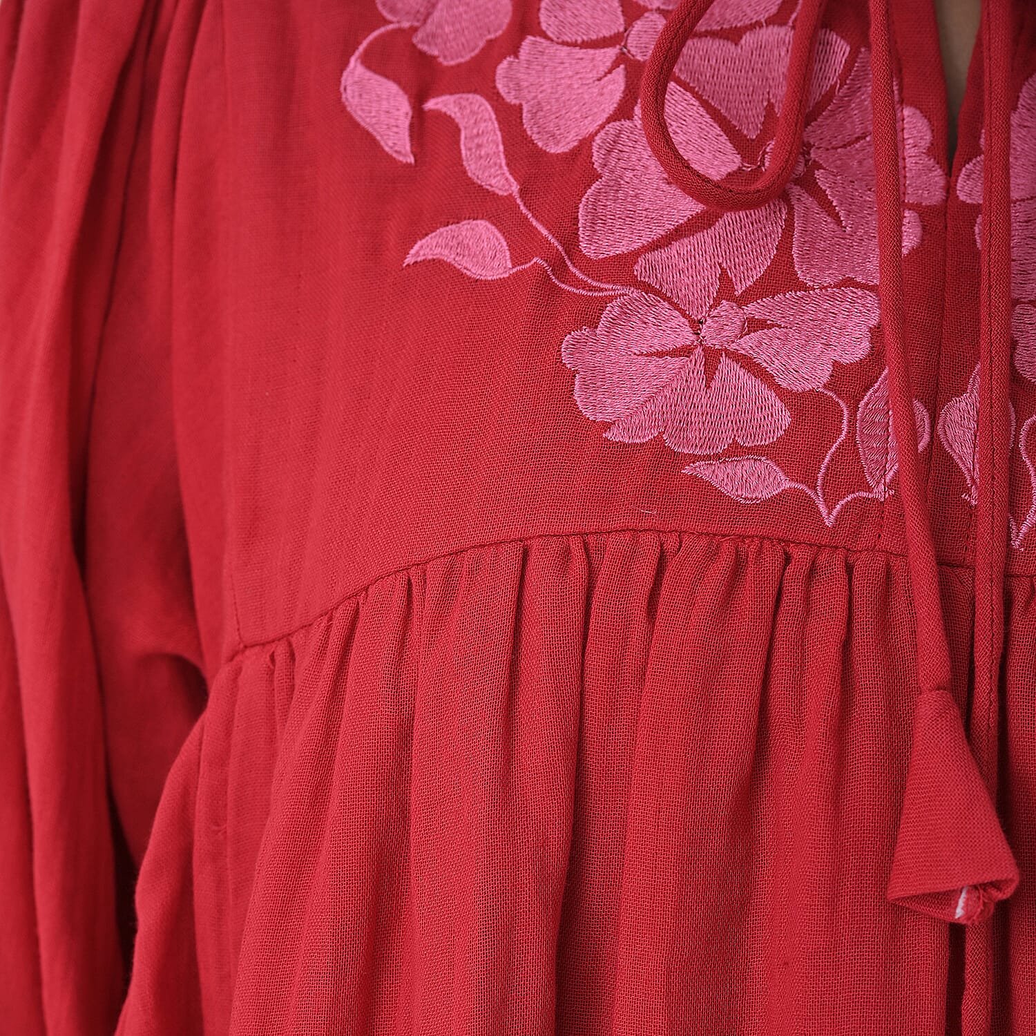 Womens Embroidered Cotton Double Gauze Relaxed Fit Tunic Top