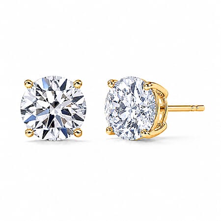 LUXURIANT 2 Ct. Lab Grown Diamond Solitaire Stud Push Back Earring in 9K Yellow Gold SGL Certified (SI/GH)