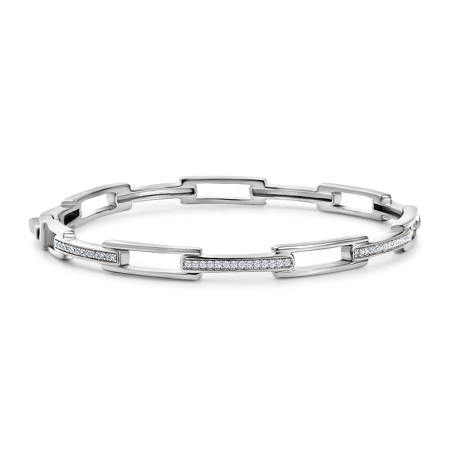 Luxuriant Diamond Lab Grown Diamond (SI-G-H) Bangle (Size - 7.5) in Rhodium Overlay Sterling Silver, Silver Wt. 13.67 Gms.