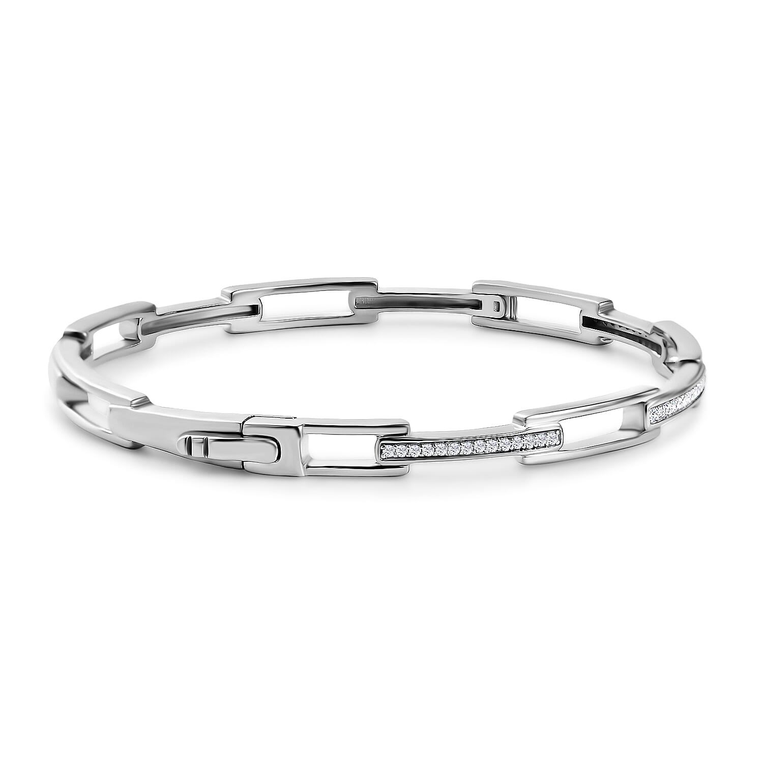 Luxuriant Diamond Lab Grown Diamond (SI-G-H) Bangle (Size - 7.5) in Rhodium Overlay Sterling Silver, Silver Wt. 13.67 Gms.