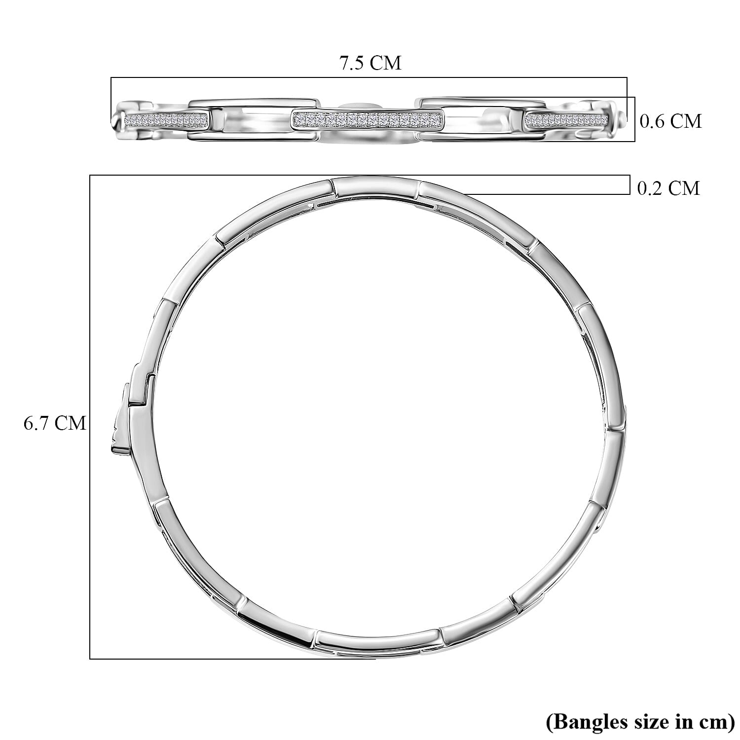Luxuriant Diamond Lab Grown Diamond (SI-G-H) Bangle (Size - 7.5) in Rhodium Overlay Sterling Silver, Silver Wt. 13.67 Gms.