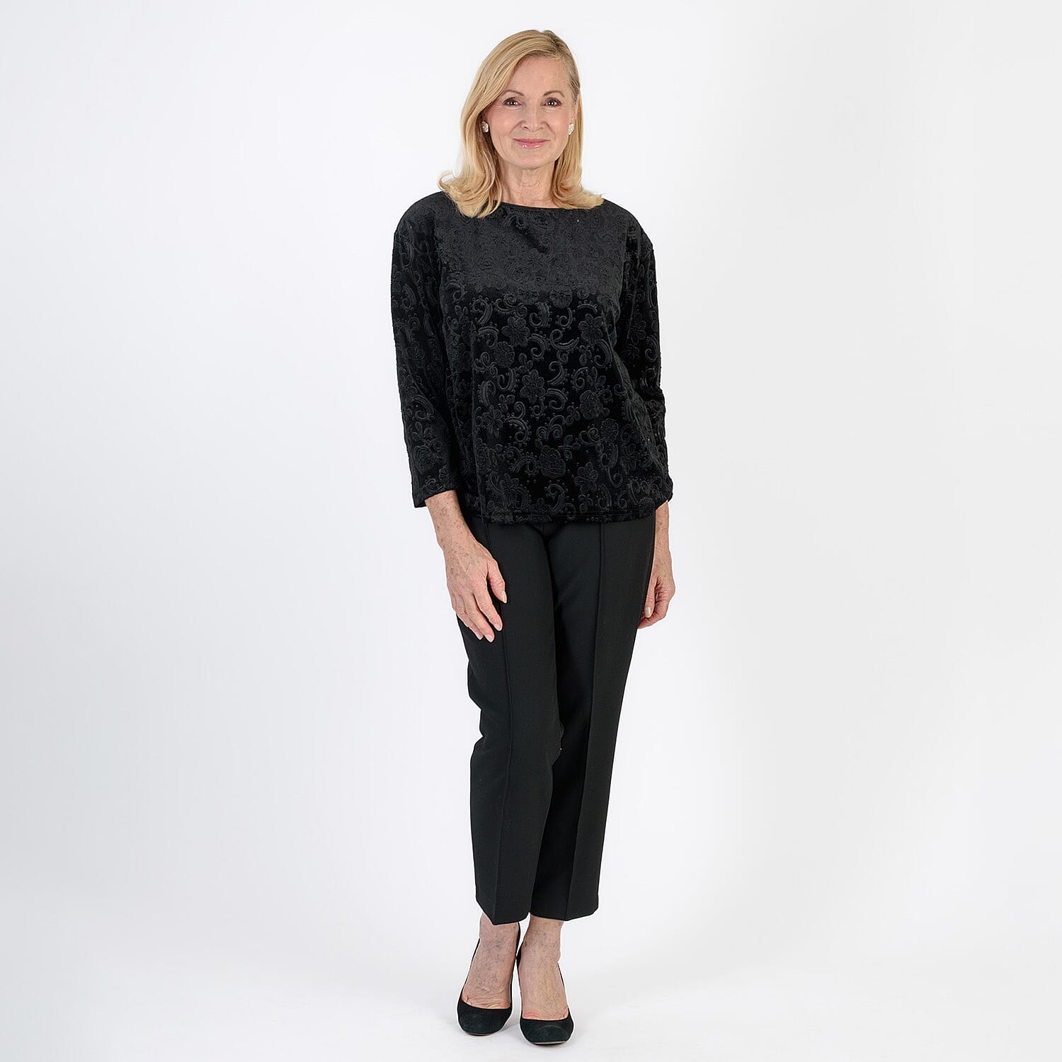 La Marey Paisley Emboss Velvet Blouse