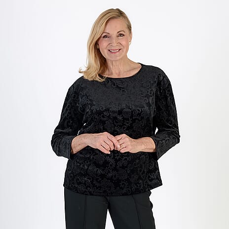 La Marey Paisley Emboss Velvet Blouse (Size XL) - Black