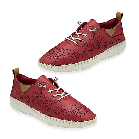 Lotus Tassia Ladies Leather Lace-Up Trainers with Perforated Detail (Size 3) - Pink