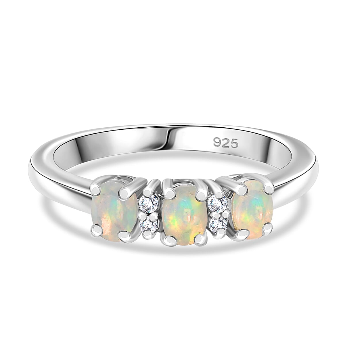 3 Stone Ring in Platinum Overlay Sterling Silver