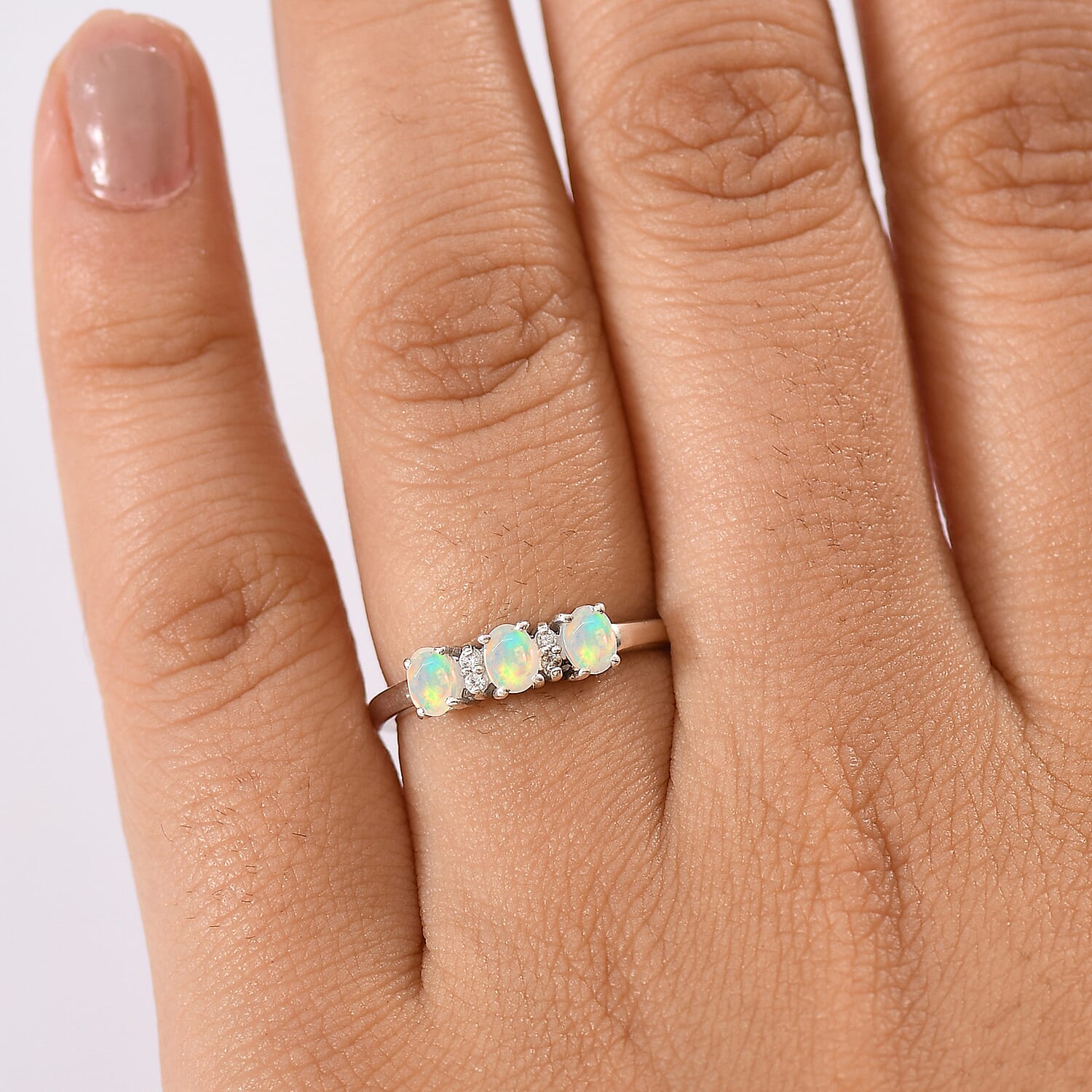 3 Stone Ring in Platinum Overlay Sterling Silver