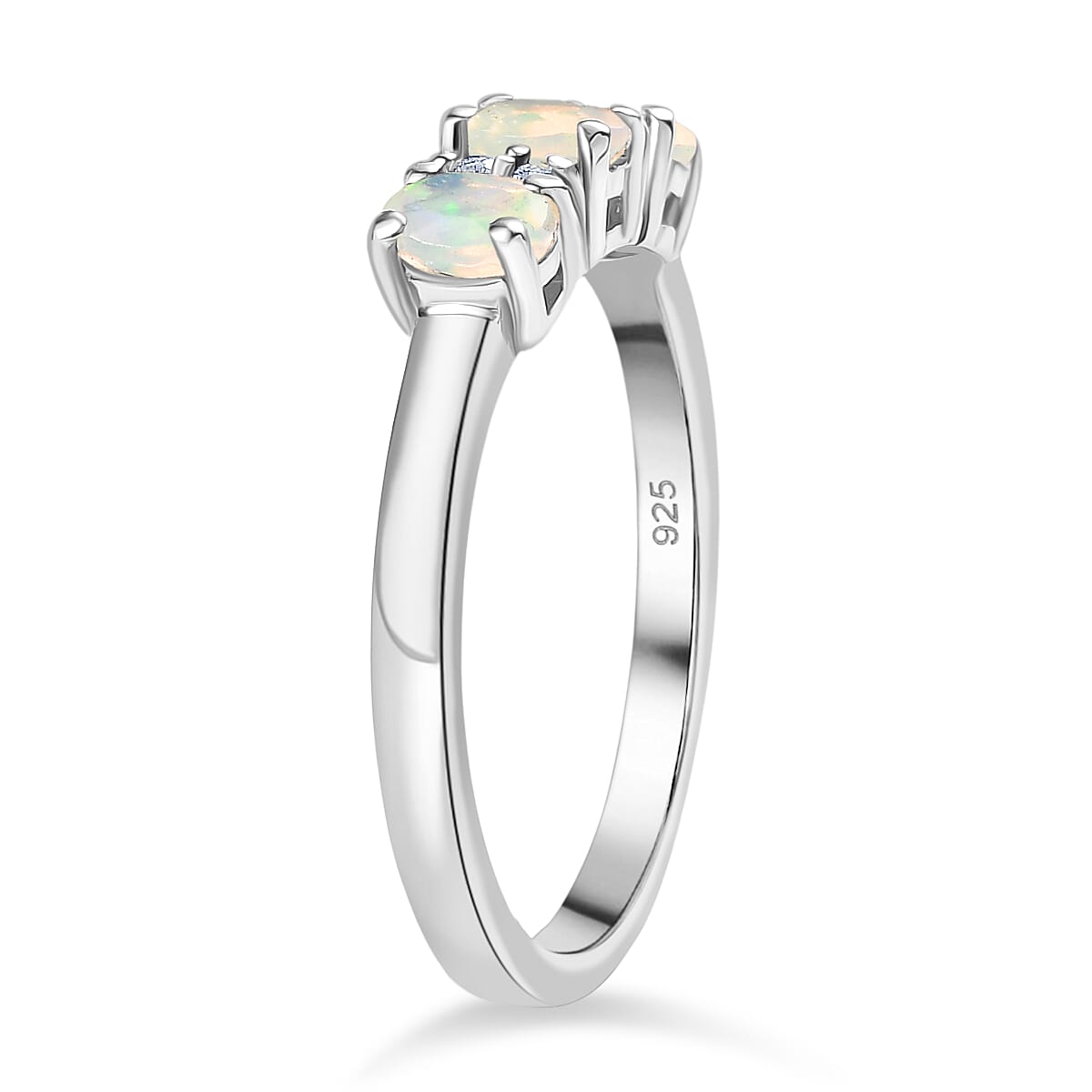 3 Stone Ring in Platinum Overlay Sterling Silver