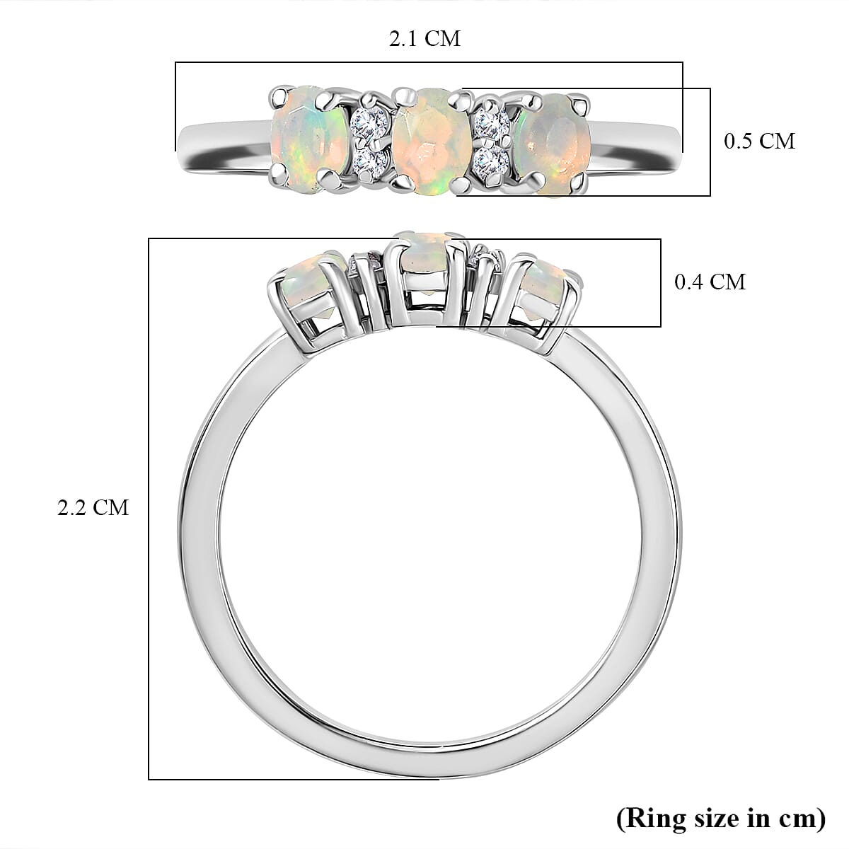 3 Stone Ring in Platinum Overlay Sterling Silver