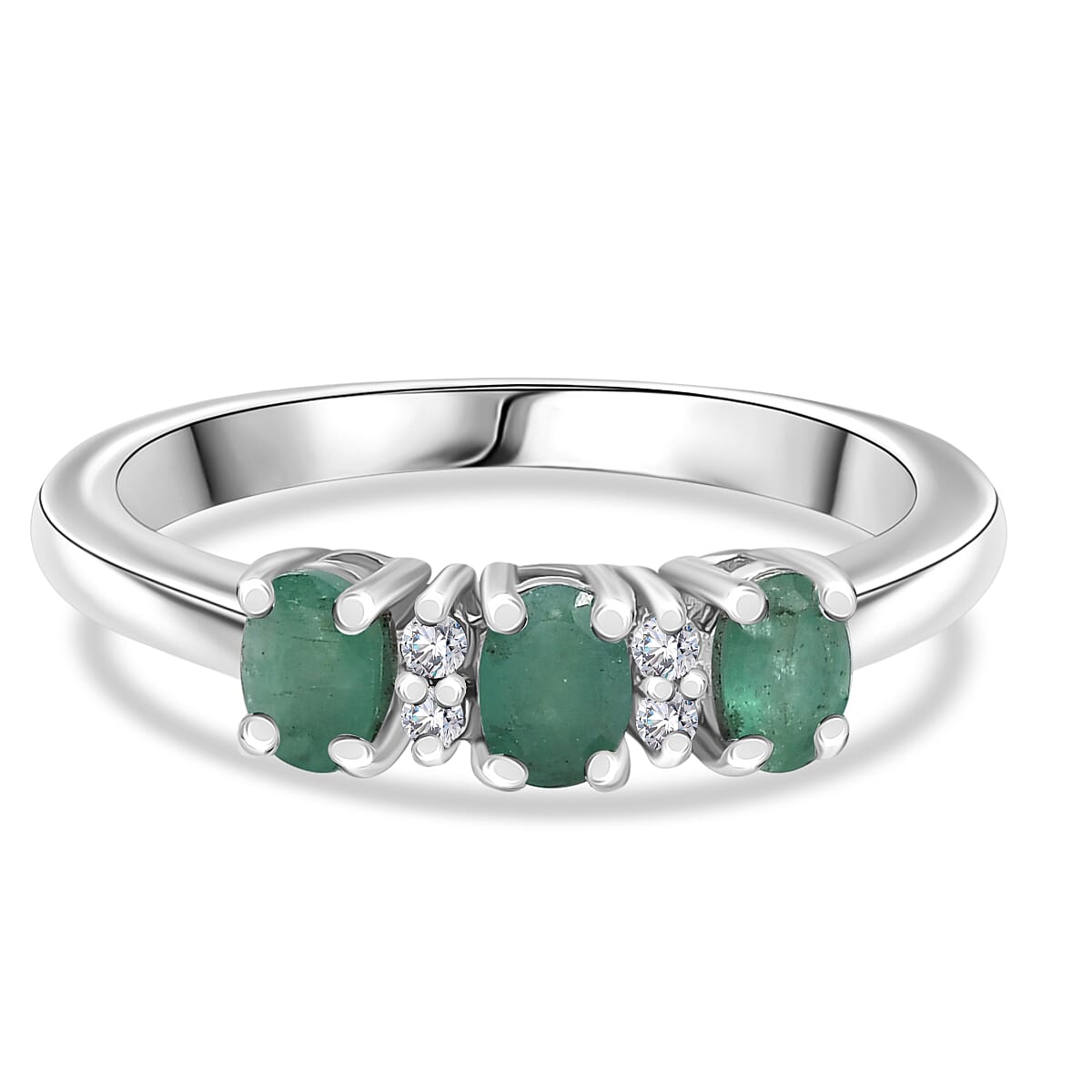 3 Stone Ring in Platinum Overlay Sterling Silver