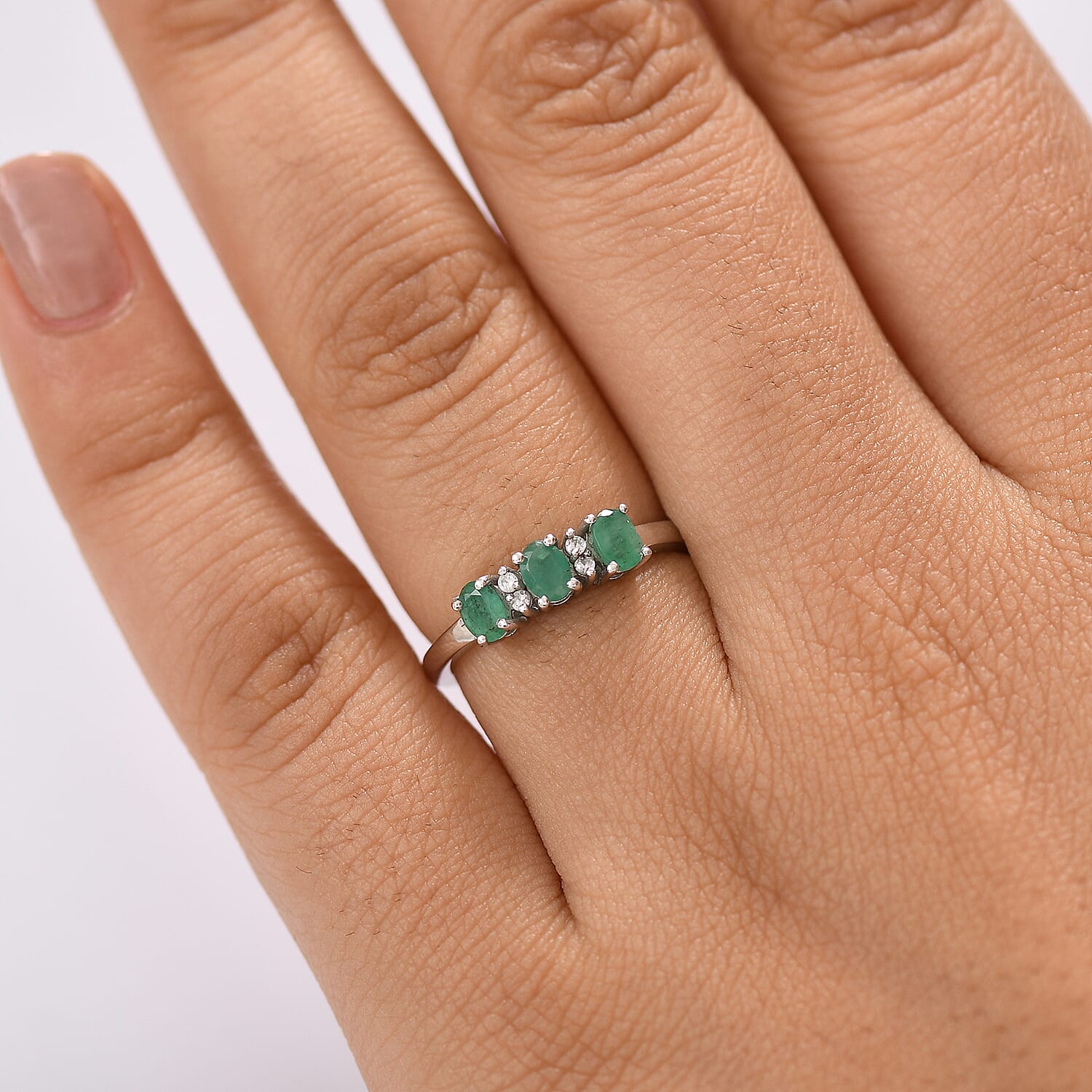 3 Stone Ring in Platinum Overlay Sterling Silver